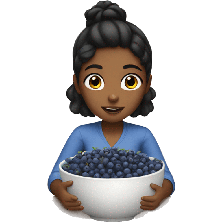 brown girl with black hair eating blueberries in bowl emoji