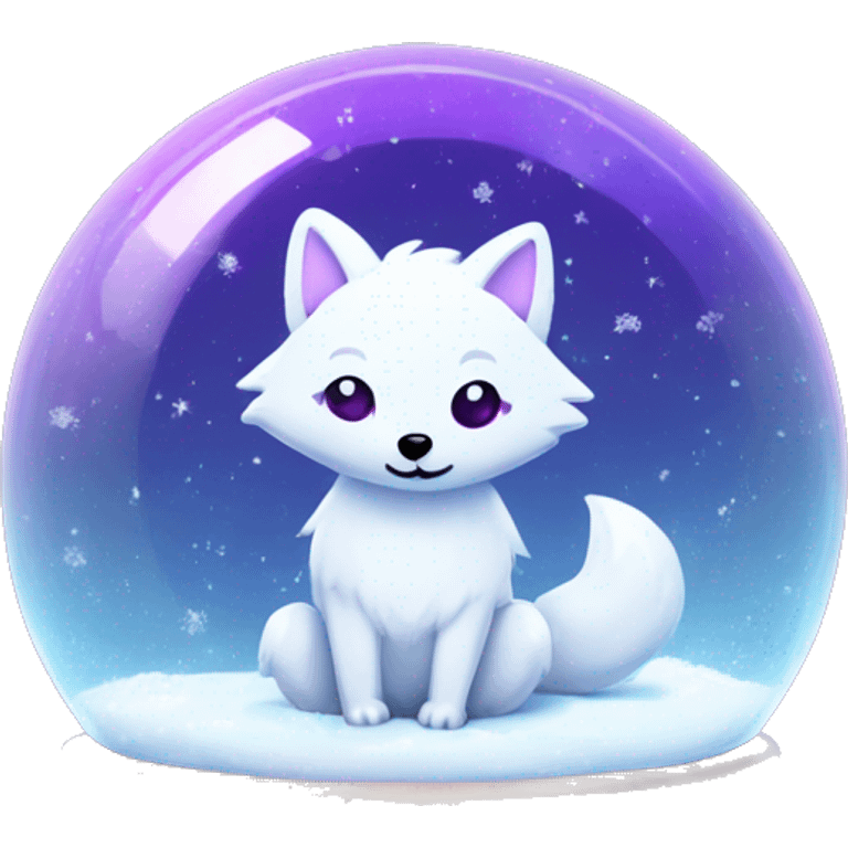 Kawaii neon arctic fox in a magic snow globe  emoji