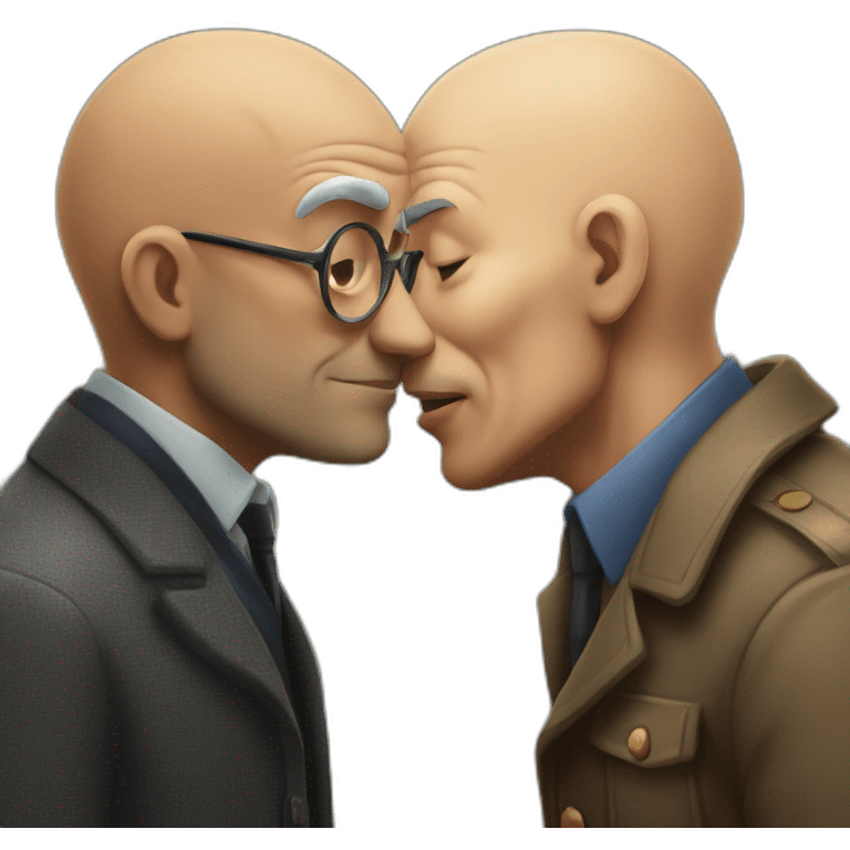 Black bald older  man detective kisses older european man detective  emoji