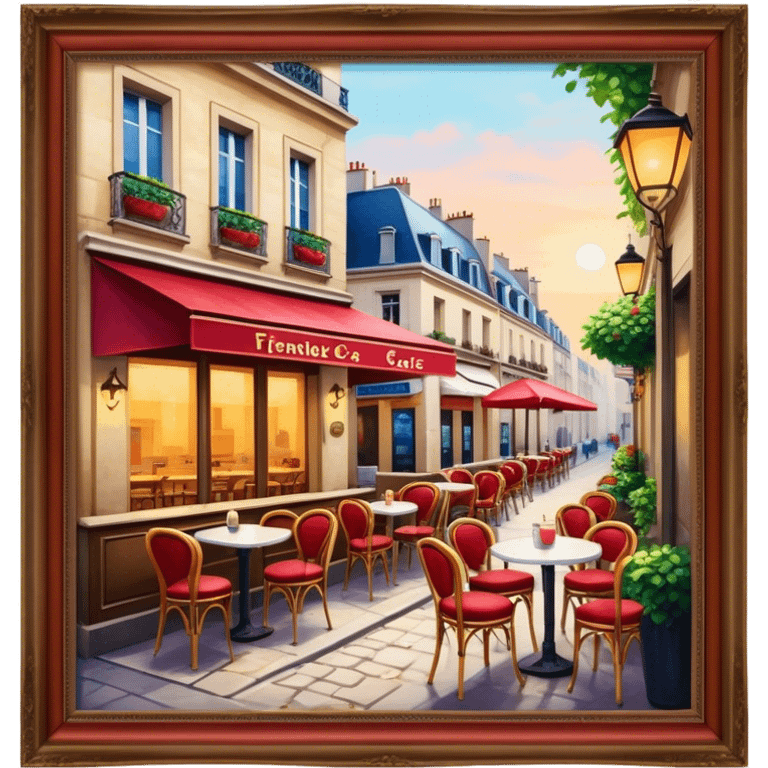 Cinematic Realistic Caf√© Culture Pop Culture Emoji, showcasing a vibrant French caf√© scene rendered with rich textures and warm, inviting lighting. emoji