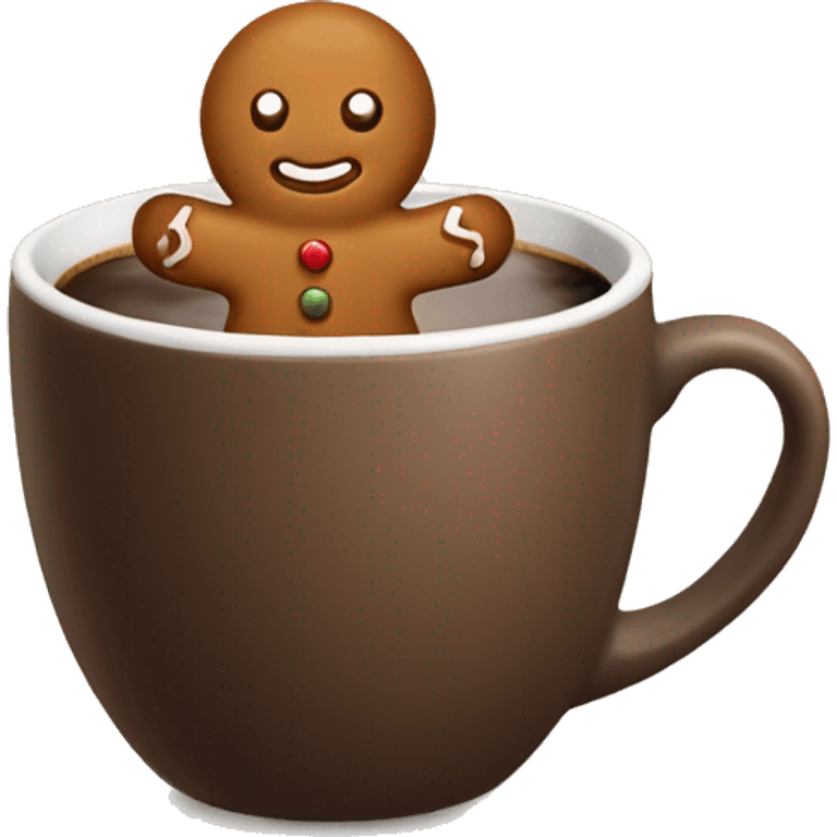 Gingerbread man sitting in brown cup of coffee emoji