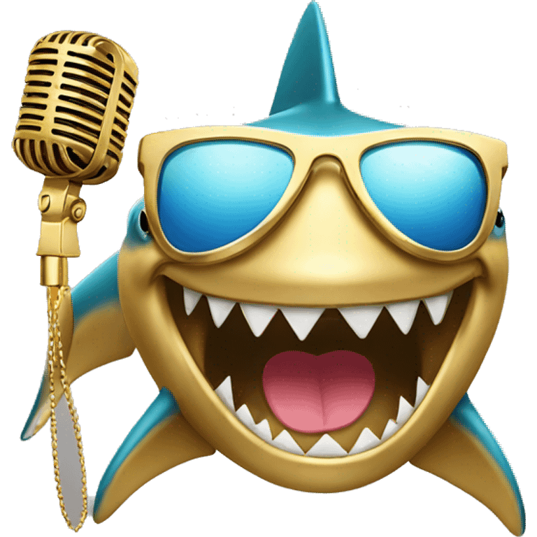 gold shark with necklace and sunglasses holding microphone  emoji