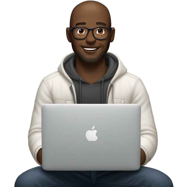 white-skinned male product designer sitting with macbook emoji