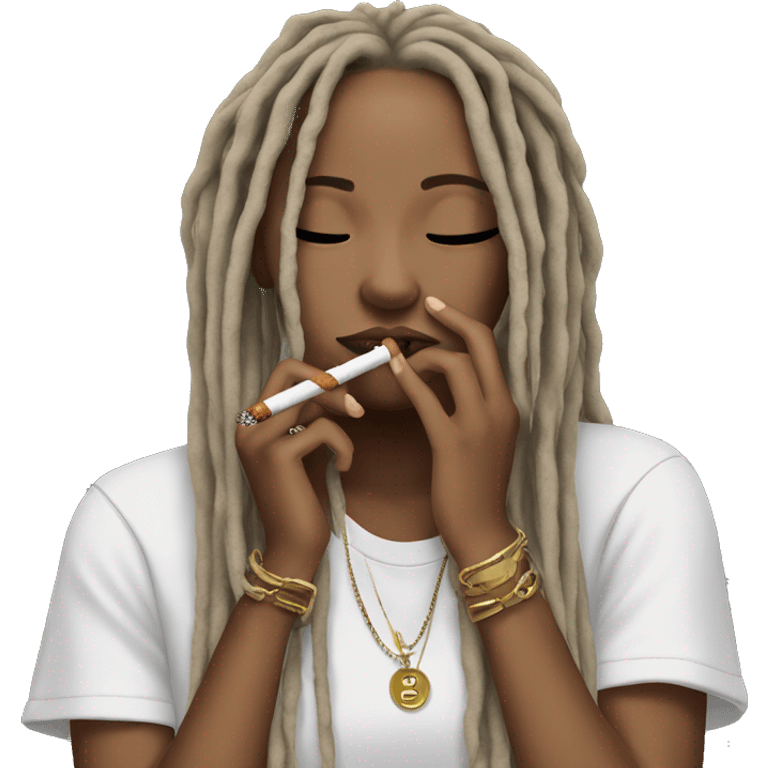 Female us rapper smoking with his dreads and girlfriend  emoji