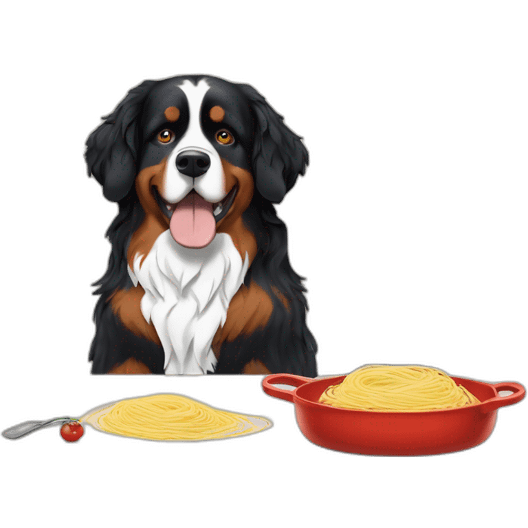 bernese mountain dog cooking spaghettis emoji