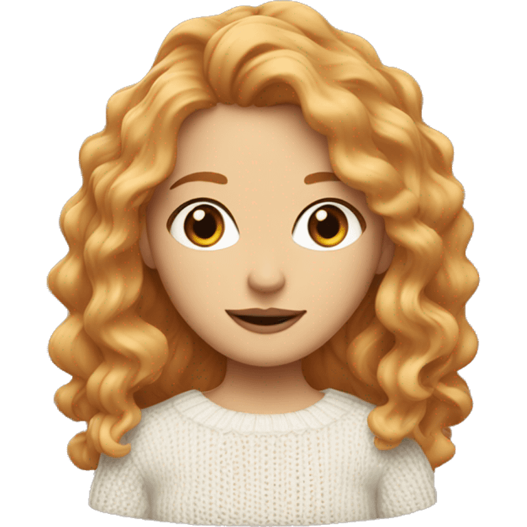 A strawberry blonde with wavy hair and a white knit sweater emoji