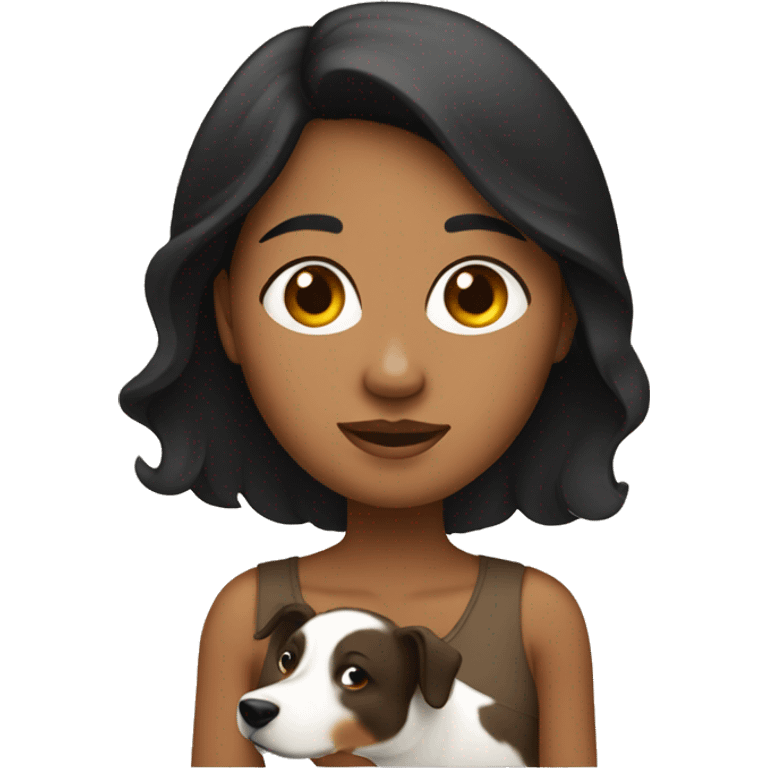 Apple style brown woman with black hair holding heeler emoji