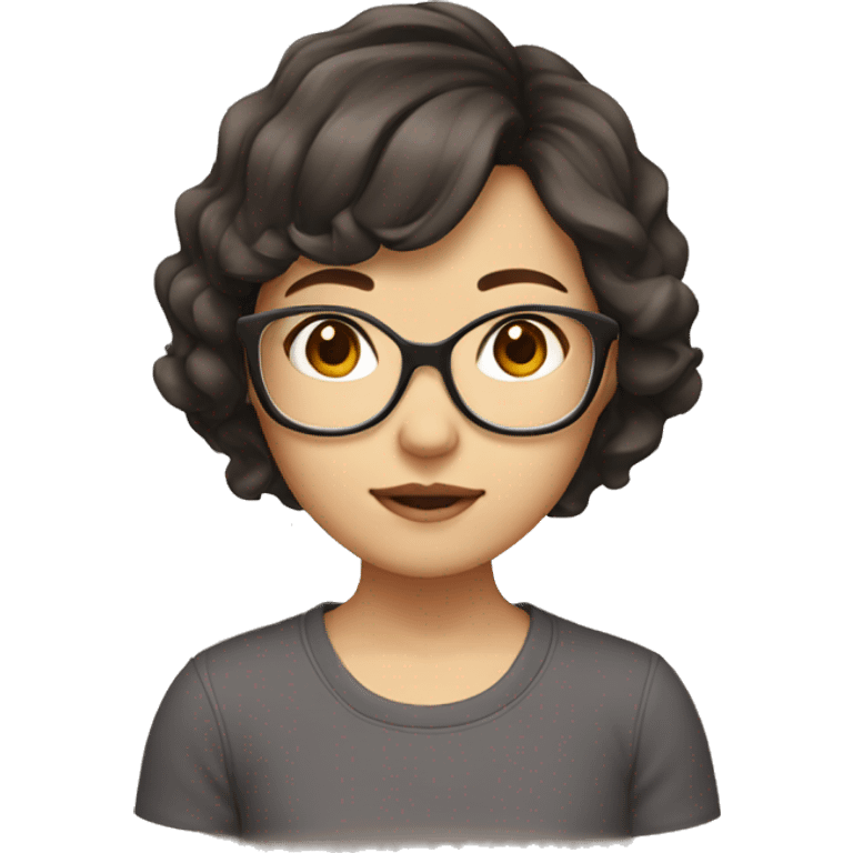 Asian girl with brown wavy short hair wearing glass emoji