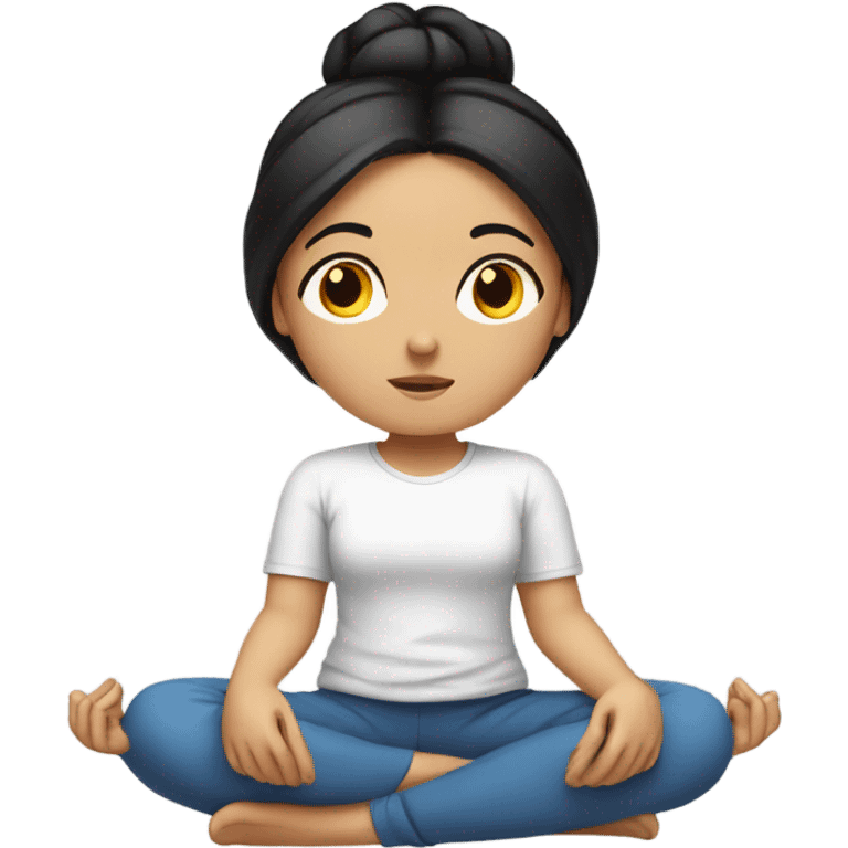 young white girl with black hair meditating emoji