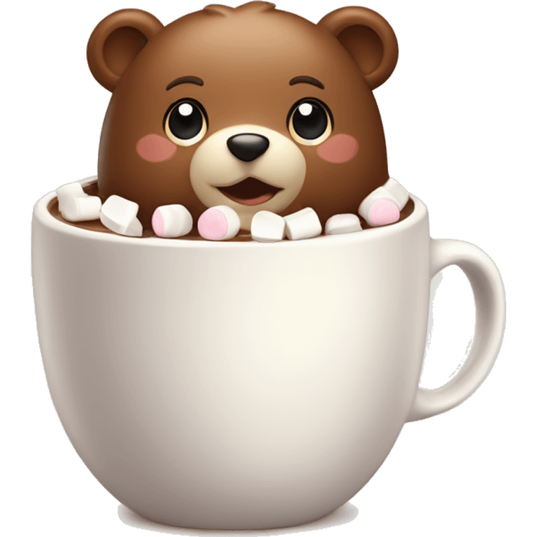 Baby bear ina. Cup of hot chocolate with marshmallows on its head  emoji