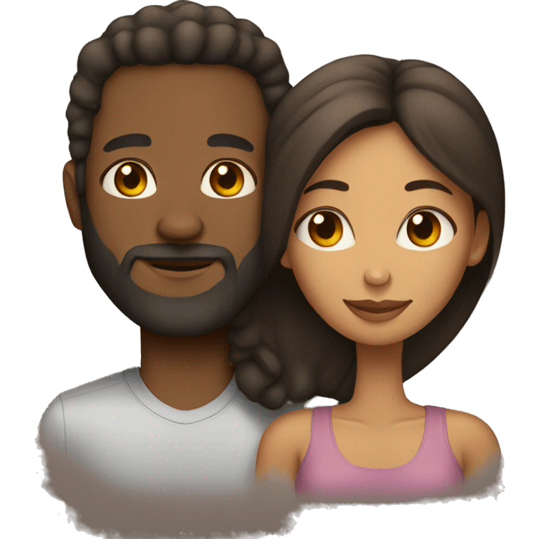 Couple black man with beard and mixed race woman emoji