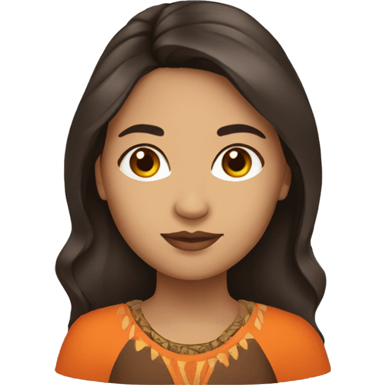 WOMAN INDIGENOUS, LONG DARK BROWN HAIR. DRESS ORANGE emoji