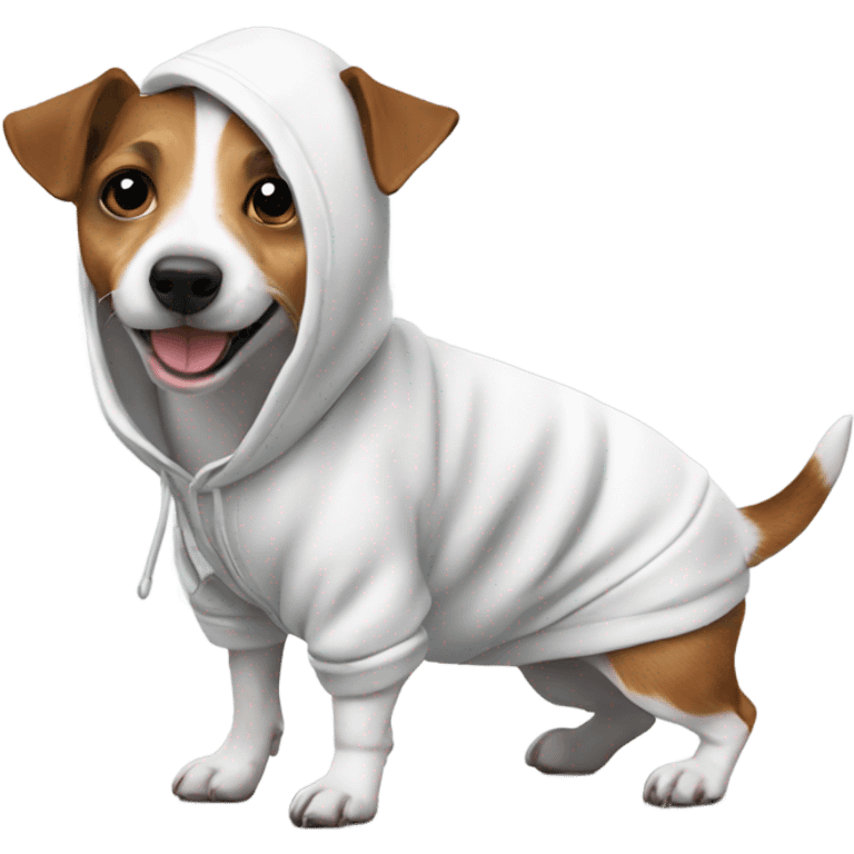 Jack russell wearing new year’s hoodie emoji