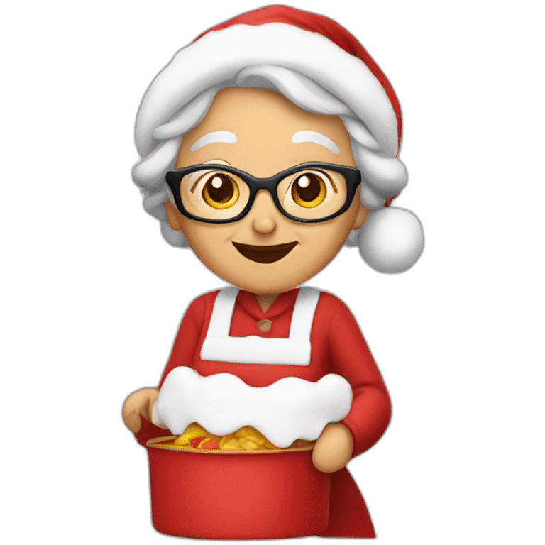 Granny in a costume Santa Claus coocking emoji