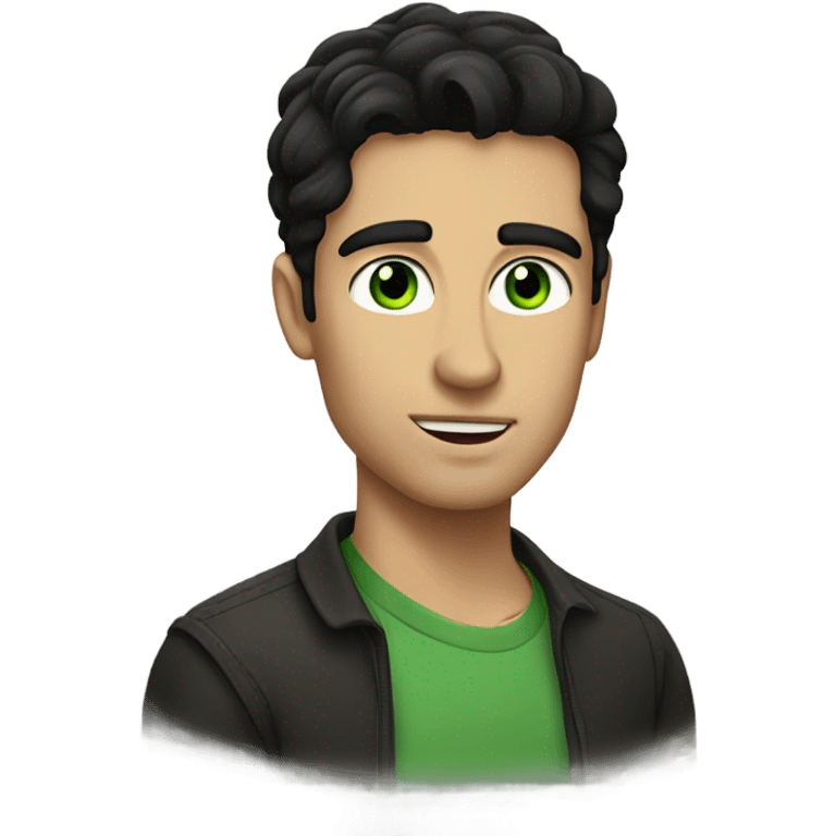 A handsome man with black hair like michele morrone, green ehes emoji