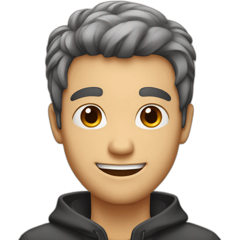 Man with smile, black hair, emoji