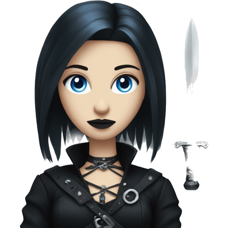 goth girl with blue eyes holding dagger emoji