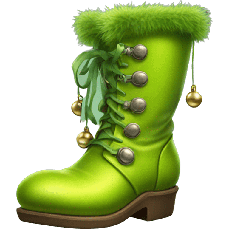 Realistic isolated chartreuse elf boots with bells. emoji