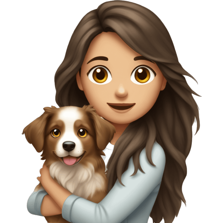 Brunette long hair light tan girl with Australian shepherd puppy emoji