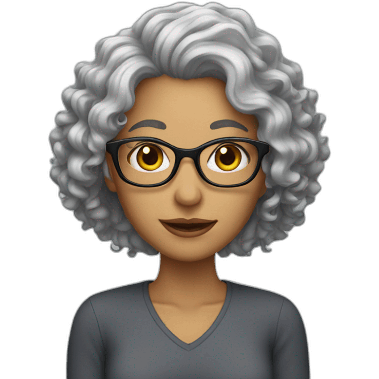 woman glasses long curly grey hair emoji