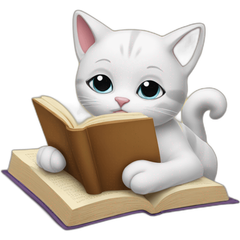 cat chilling and reading book emoji