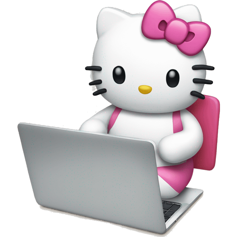 hello kitty sitting using a laptop emoji