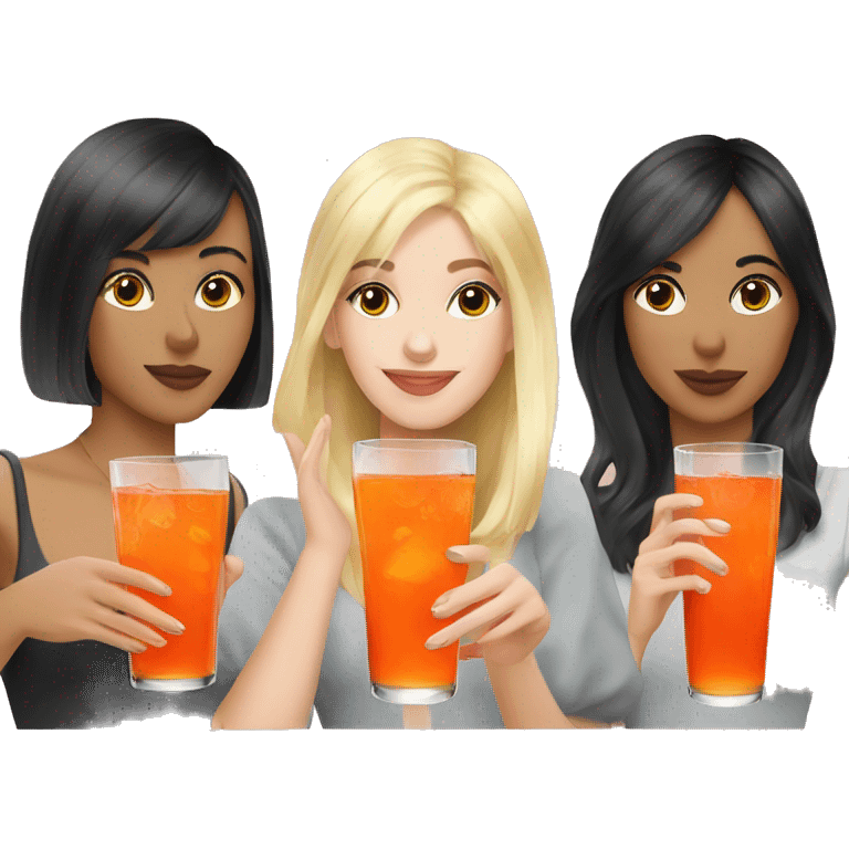 Three beautiful girls Blonde redhead and brunette  drinking aperol   emoji