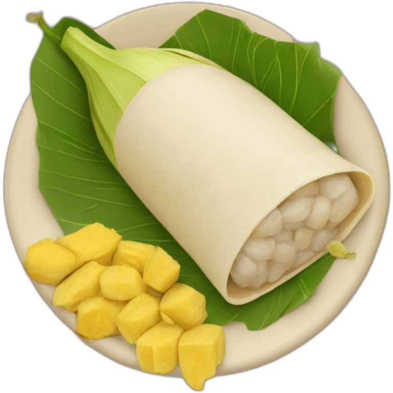 tamal de colombia con hojas de platano y arros amrilla emoji