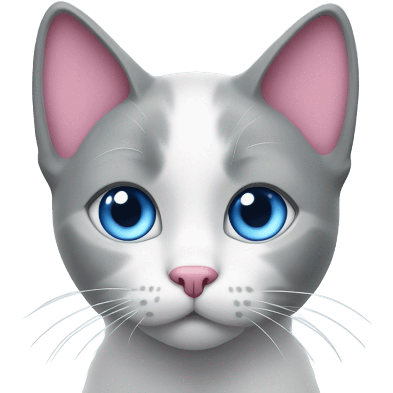 grey and white cat with pink nose and blue eyes emoji