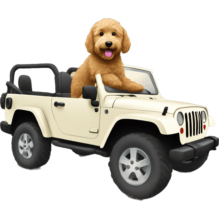 Goldendoodle in a jeep emoji