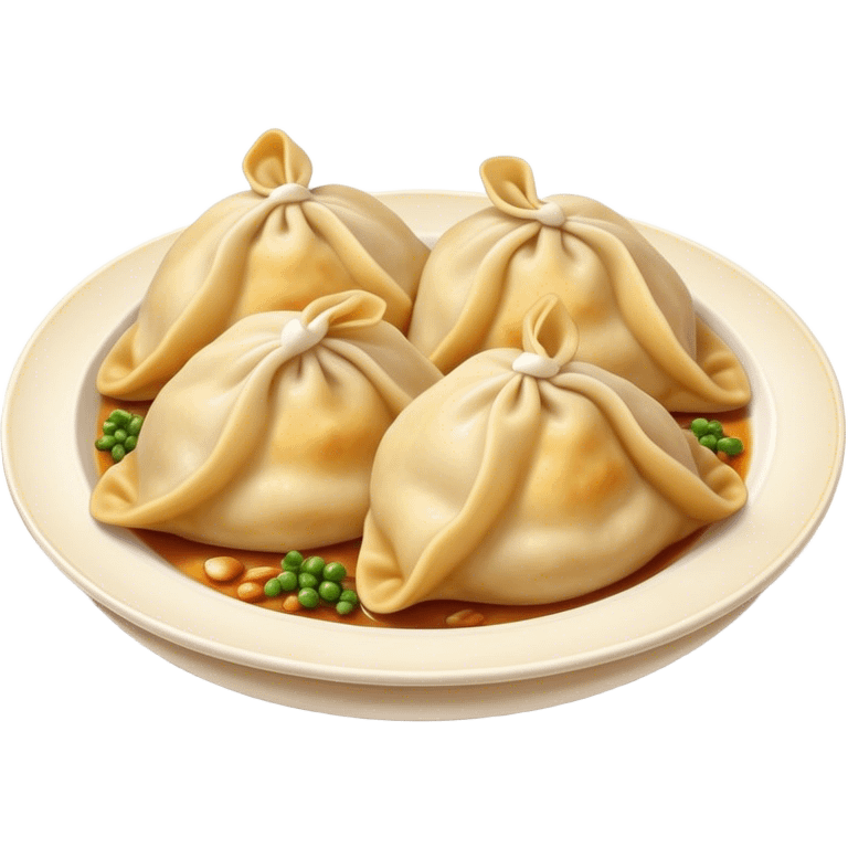 Cinematic Realistic Pierogi Dish Emoji, depicted as tender dumplings filled with savory ingredients rendered with lifelike textures and warm, inviting lighting. emoji