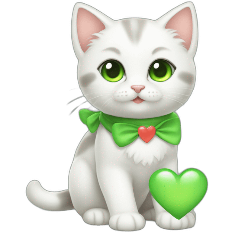 Super cute kitten with green anime eyes holding hearts emoji