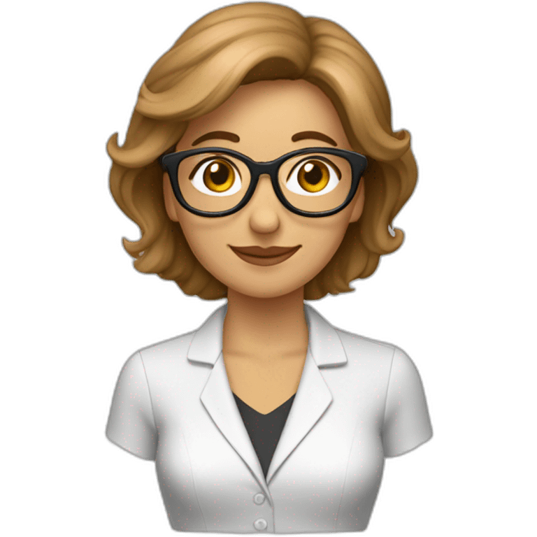 Profesora media melena con gafas, pelo castaño y moño emoji