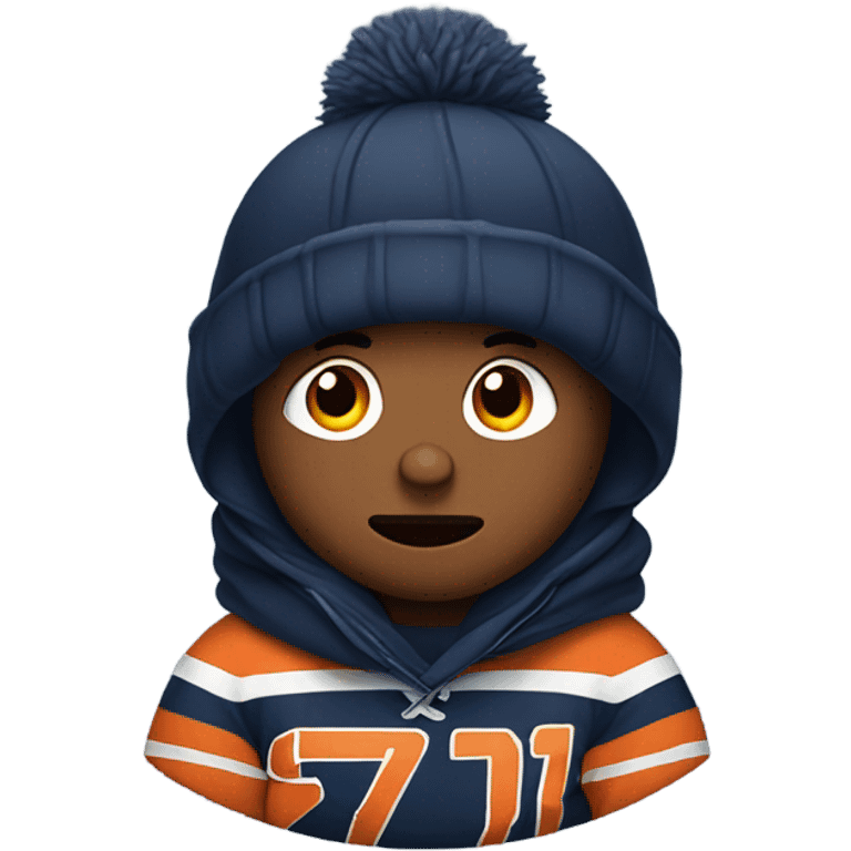 Bobby wearing a bears jersey all bundled up for a winter football game emoji