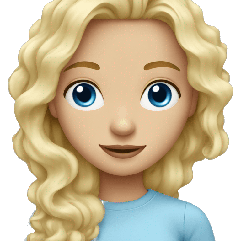 Wavy blond blue eyes girl posing emoji