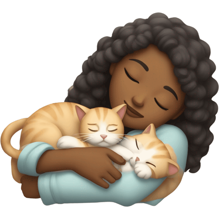 tan girl sleeping and cuddling with her cat emoji