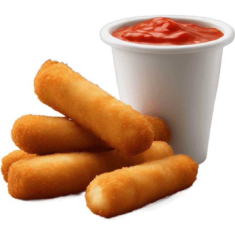 Six mozzarella sticks with a ramekin of marinara emoji