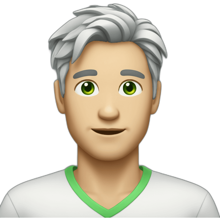 light complexion man with green eyes and gray swooshed up hair emoji