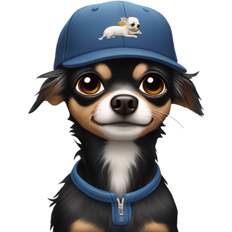 Old man in ball cap holding black long haired chihuahua  emoji