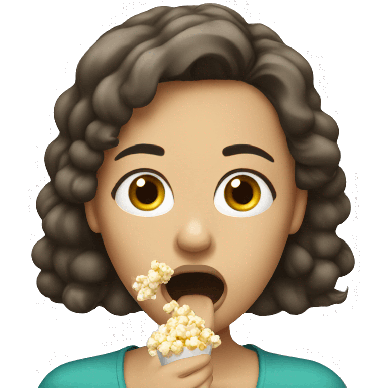 White brunette woman putting popcorn in her mouth emoji