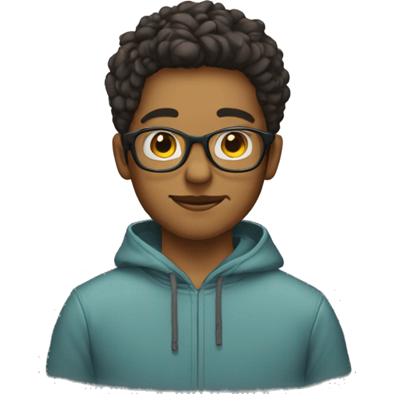 Boy wearing glasses and a hoodie with little bit beard emoji