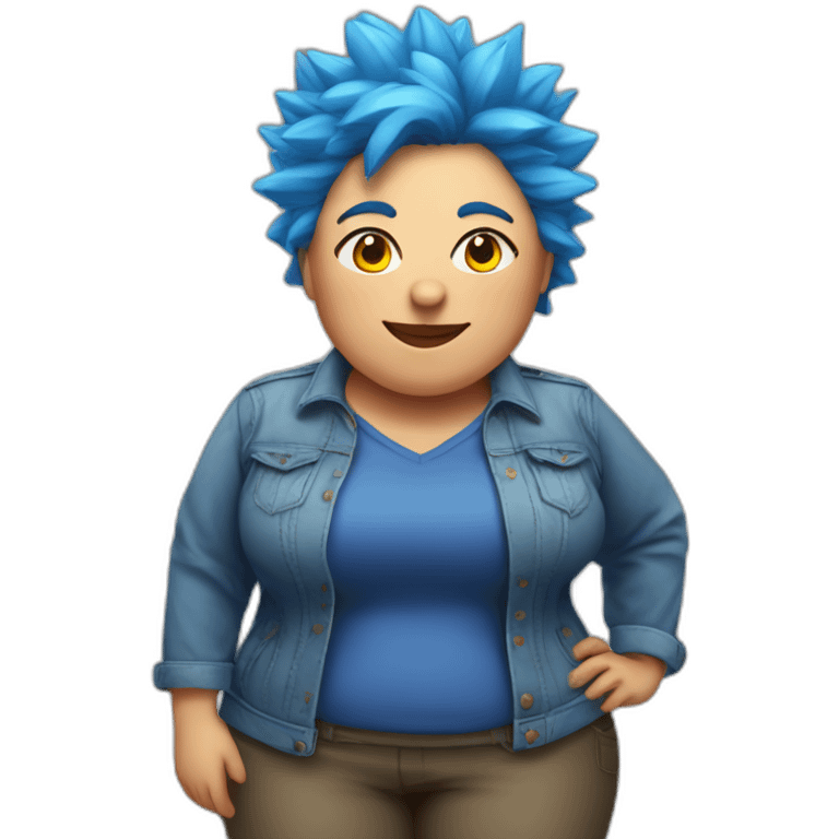 Middle-aged fat lesbian Chilean woman short spiky bright blue hair emoji