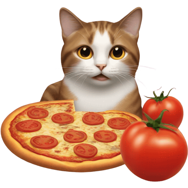 Cat with a pizza with tomate emoji