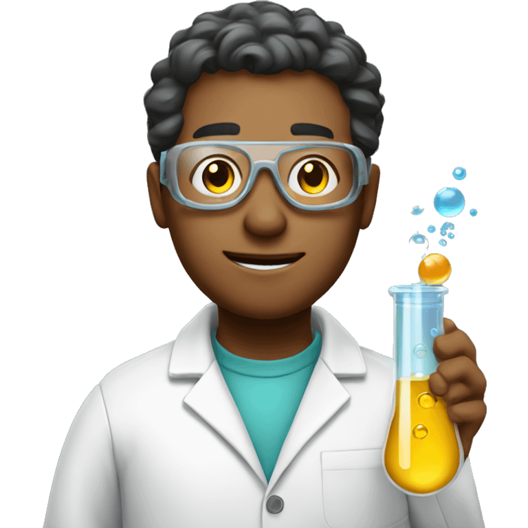 A male scientist wearing lab goggles and holding a test tube emoji