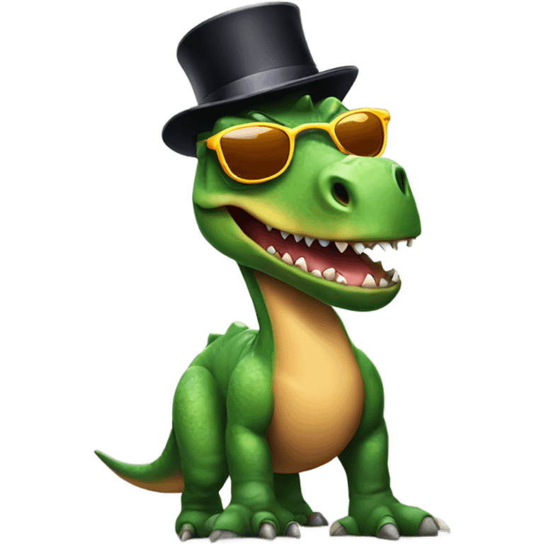 A dinosaur with sunglasses and a top hat emoji