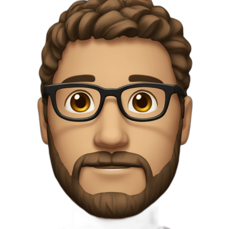 male, short brown beard, glasses, straight brown hair comed back and larger nose, 26 years old emoji