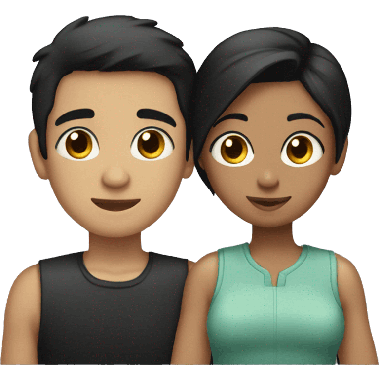 Girl with black hair cuddling skinny boy with short black hair emoji