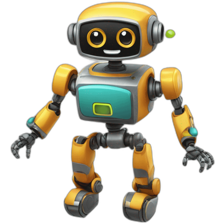 a cheerful multi-colored jumping robot emoji