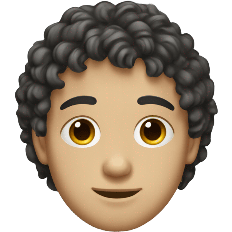 Young slavic guy, light skin, dark curly medium length hair with small bangs that don't cover his eyes.  emoji