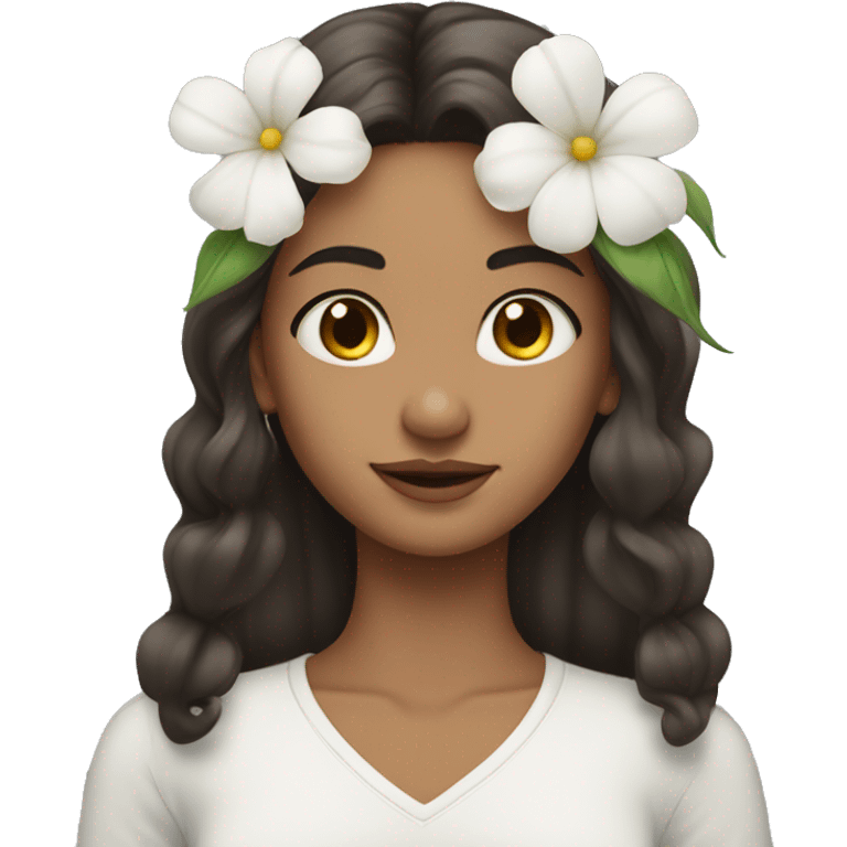 Long brunette Hair Girl with big white flower earrings emoji